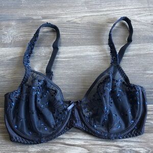 Prima Donna Unlined Underwire Bra Black Blue Mesh 32D